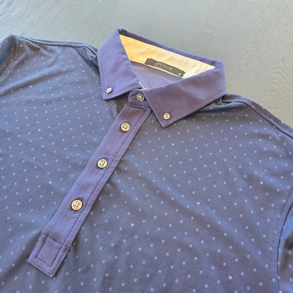 Greyson Clothiers Mens Navy Blue Micro‎ Wolf Logo Performance Golf Polo Shirt M